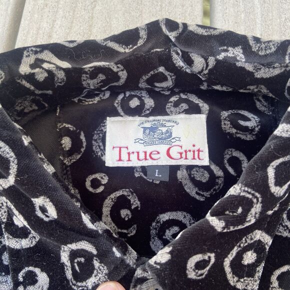 Vintage True Grit Men’s L Lustre Cotton Velvet Button Up Shirt Black  Silver USA - Picture 6 of 16